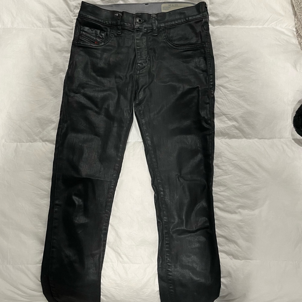 diesel black leather skinny jeans size 26